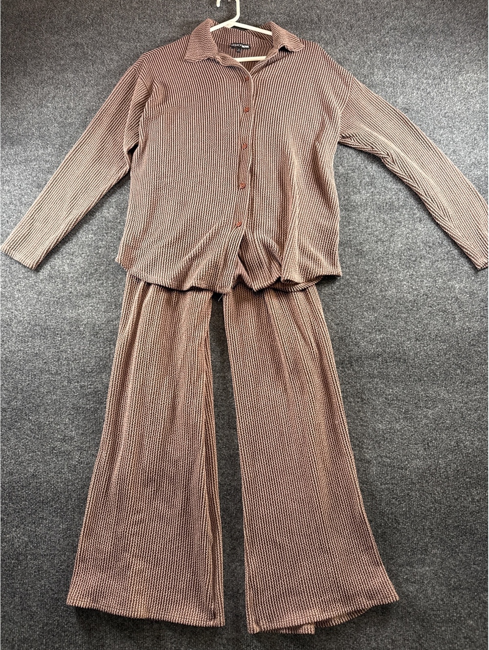 Fashion Nova Womens S Brown Ribbed 2 Piece Set Button Top Flare Pants Y2K
